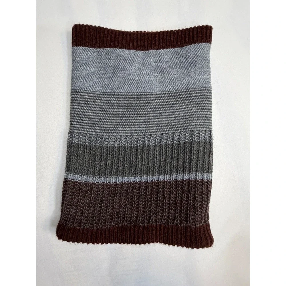 Angora Barcelona Striped Knit Neck Warmer Snood Brown Grey Made in Spain cozy
